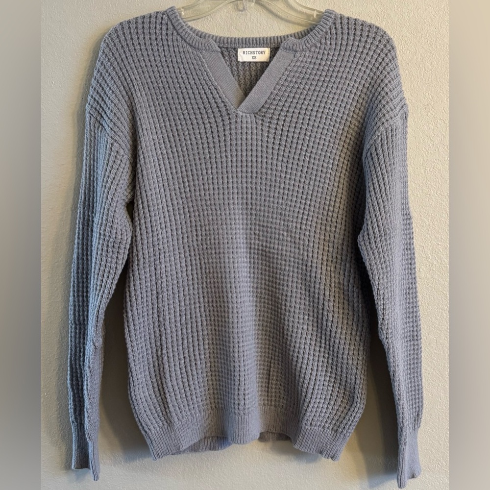 Richstory Women's Waffle Knit Sweater Gray Long Sleeves Size X-Small